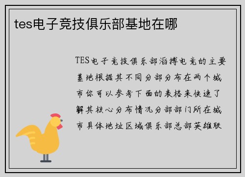 tes电子竞技俱乐部基地在哪