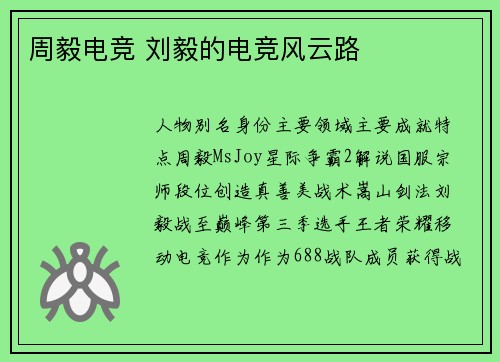 周毅电竞 刘毅的电竞风云路